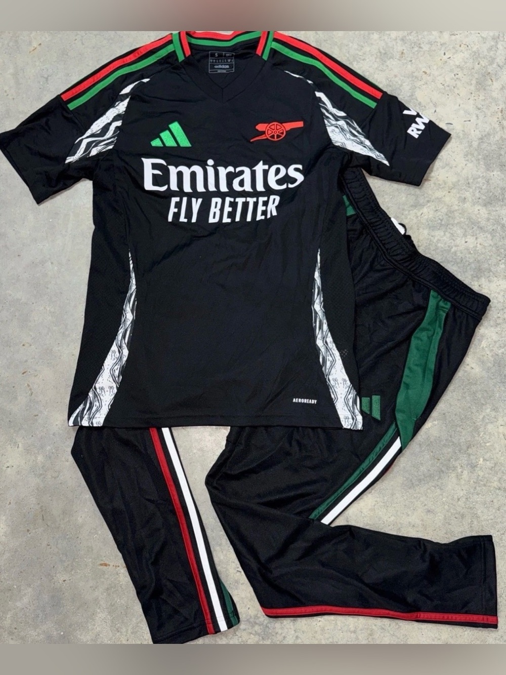 adidas Black Arsenal Emirates 'Fly Better' Pajama Set with Red and Green Accents